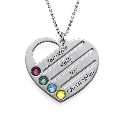Birthstone heart necklace with store engraved names