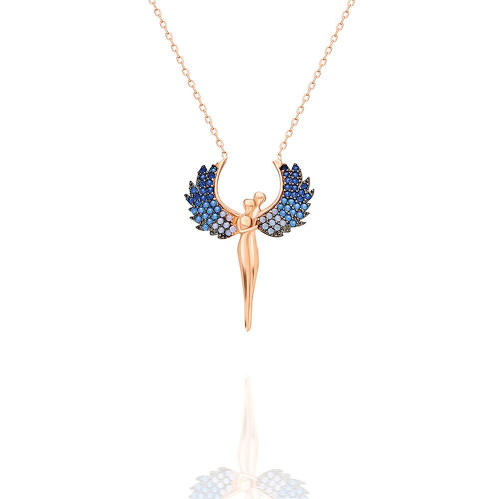 Blue Stone Winged silver necklace - Triki Jewelry