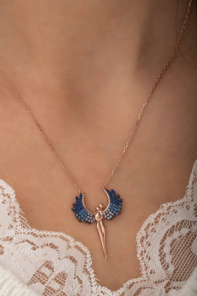 Blue Stone Winged silver necklace - Triki Jewelry