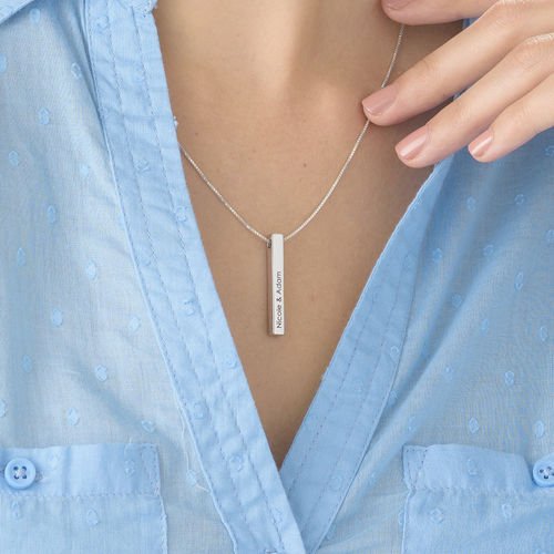 Dimensional Love 3D Bar Necklace in Sterling Silver - Triki Jewelry