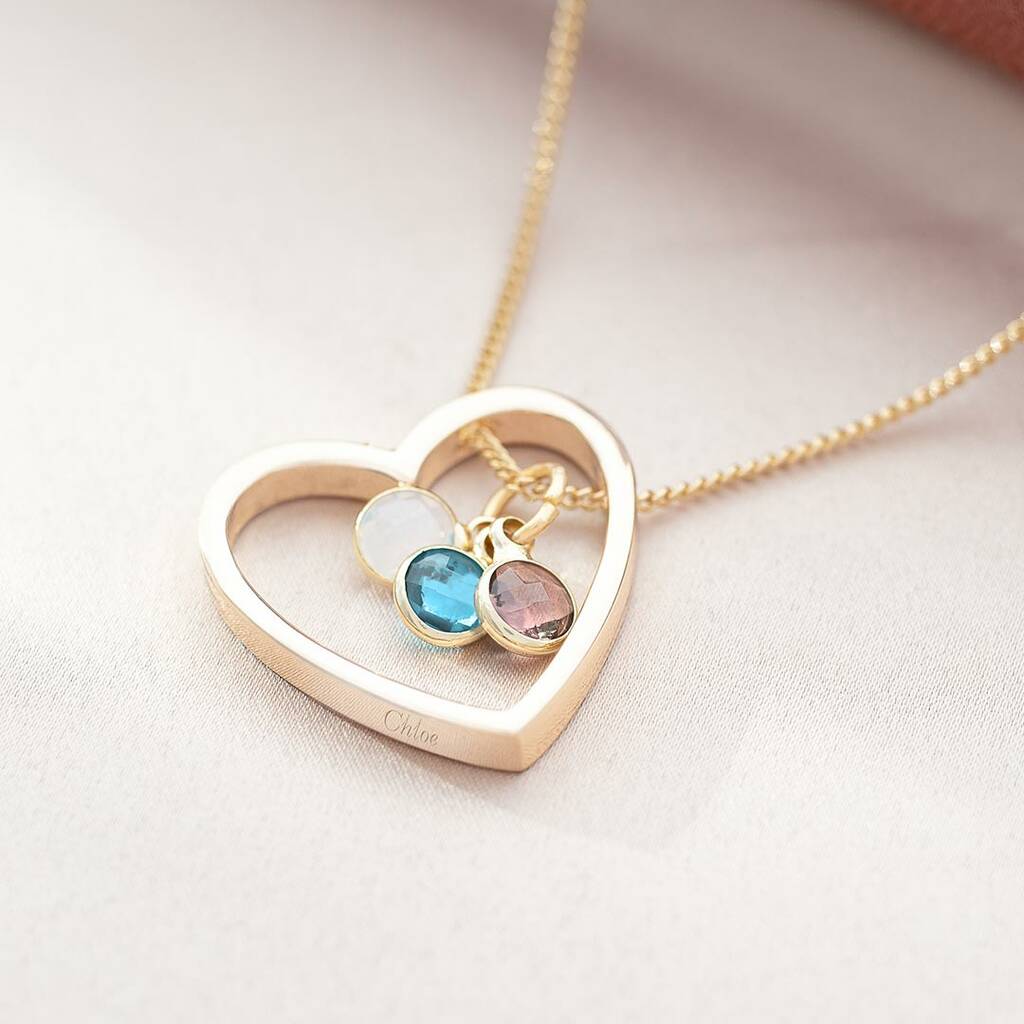 Family Birthstone Heart Personalised Necklace - Triki Jewelry