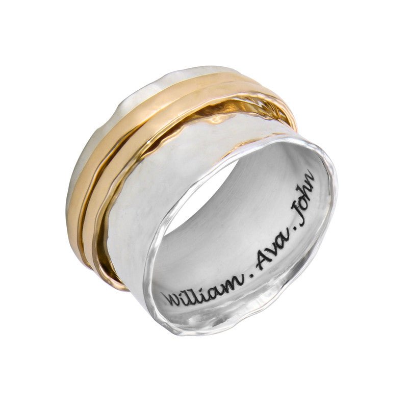 Hammered Spinner Ring With Engraving In Gold Plating - Triki Jewelry