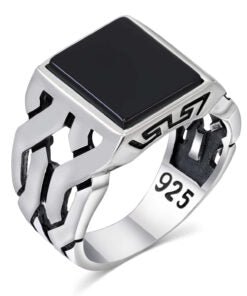 خاتم فضة رجالي بحجر طبيعي فضة عيار 925عقيق يمني - Triki Jewelry