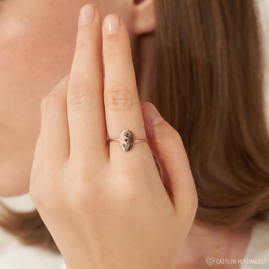 Personalized Birth Flower Ring - Triki Jewelry
