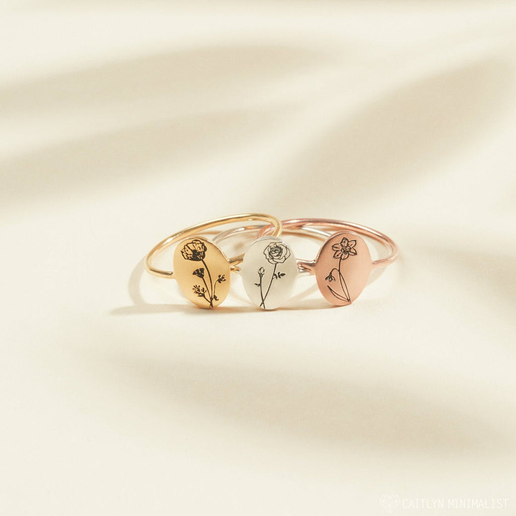 Personalized Birth Flower Ring - Triki Jewelry