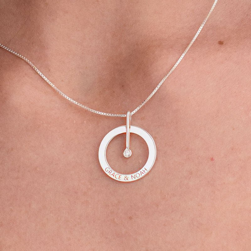 Personalized Circle Necklace With Diamond In Sterling - Triki Jewelry