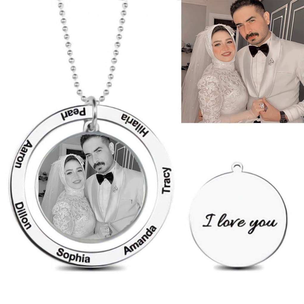 Personalized Engraved Circle Photo Necklace Sterling Silver - Triki Jewelry
