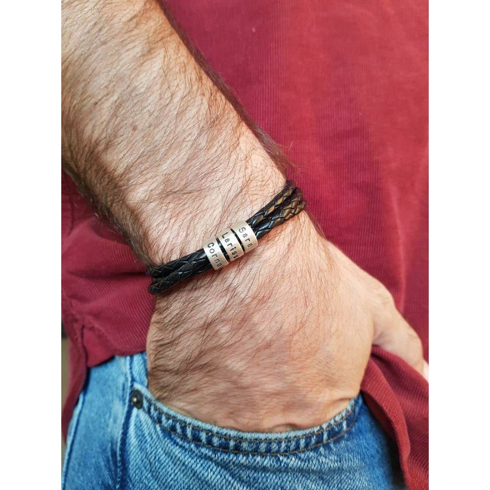 Personalized Man Bracelet with Beads in Silver - Triki Jewelry