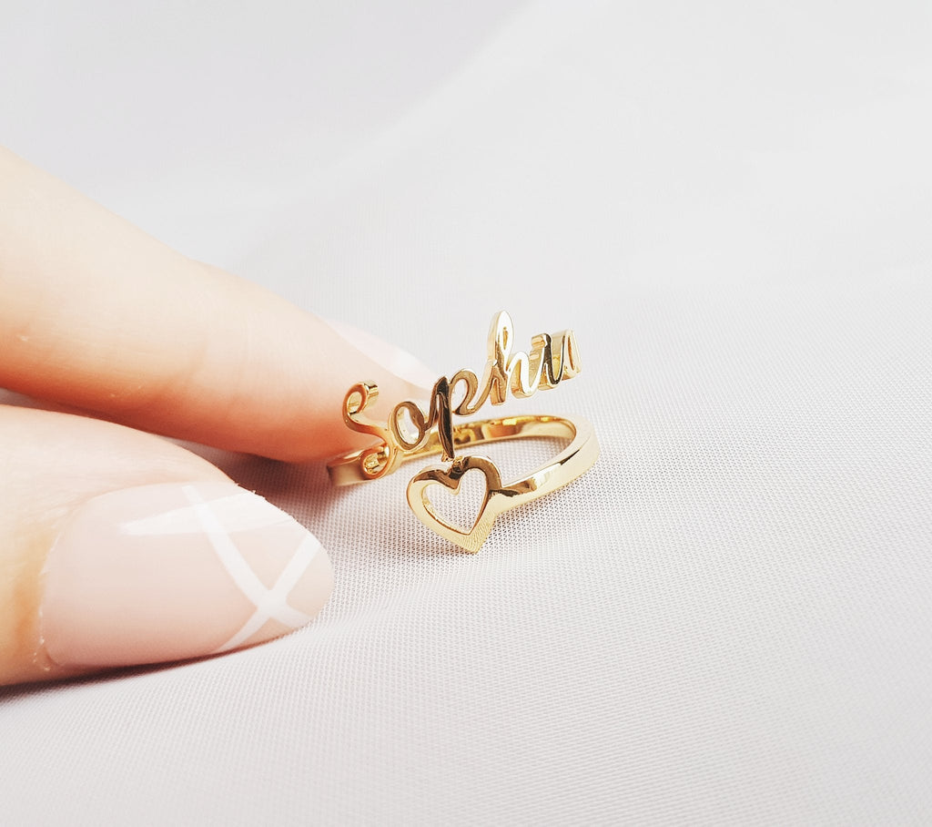 Personalized single Name Heart Ring - Triki Jewelry