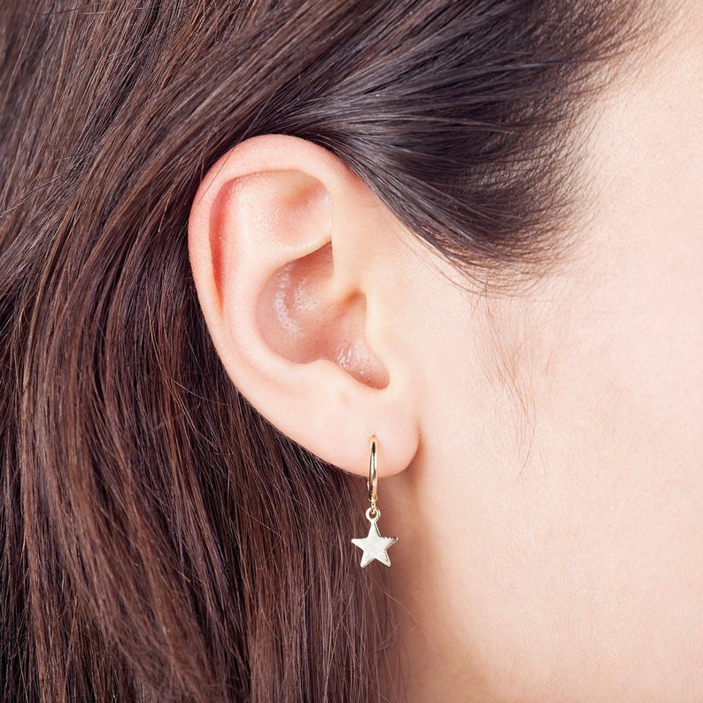 Star hoops, gold star hoops, star charm earrings - Triki Jewelry