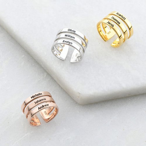Three Name Ring in Sterling Silver - Triki Jewelry
