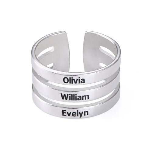 Three Name Ring in Sterling Silver - Triki Jewelry